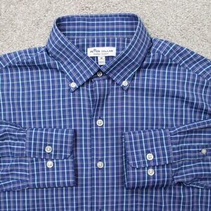 Peter Millar Shirt Mens XL Blue Crown Sport Willacy Performance Twill L/S Button